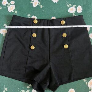 Summer Edgy High Waisted Black Stretchy Sailor Shorts Gold Buttons Good